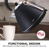 Elegant Rose Gold Trim 1.7L Stainless Steel Kettle - Black - Low Angle