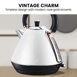 Pronti 1.7l Rose Trim Collection Kettle - White - Top-Down View
