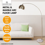 Sarantino Arc Floor Lamp Antique Brass Finish with Marble Base - Front View