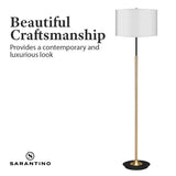 Sarantino Metal Floor Lamp Brushed Brass Finish with White Shade - Rear View