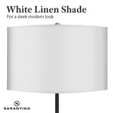 Sarantino Metal Floor Lamp Brushed Brass Finish with White Shade - Close-Up Angle