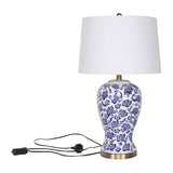 Sarantino Table Lamp Ceramic Floral Base Cotton Drum Shade - Front View