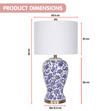 Sarantino Table Lamp Ceramic Floral Base Cotton Drum Shade - Side View