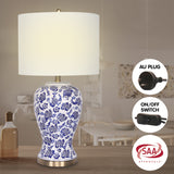 Sarantino Table Lamp Ceramic Floral Base Cotton Drum Shade - Rear View