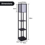 Sarantino Etagere Floor Lamp Diamond Look Fabric Shade Shelves Black - Front View