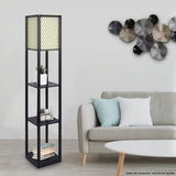 Sarantino Etagere Floor Lamp Diamond Look Fabric Shade Shelves Black - Side View