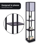 Sarantino Etagere Floor Lamp Diamond Look Fabric Shade Shelves Black