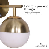 Sarantino Wall Lamp with Gold Metal Base and White Glass Shade - 45-Degree Angle