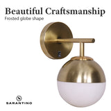 Sarantino Wall Lamp with Gold Metal Base and White Glass Shade - Rear View