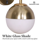 Sarantino Wall Lamp with Gold Metal Base and White Glass Shade - Close-Up Angle