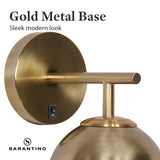 Sarantino Wall Lamp with Gold Metal Base and White Glass Shade - Low Angle