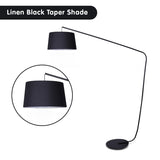 Sarantino Metal Arc Floor Lamp in Black Finish with Linen Taper Shade - Side View