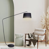 Sarantino Metal Arc Floor Lamp in Black Finish with Linen Taper Shade - Rear View