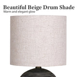 Sarantino Ceramic Table Lamp With Striped Pattern In Antique Black - 45-Degree Angle