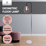 Sarantino Rose Gold Floor Lamp with Geometric Shade - Front View