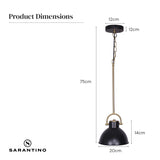 Sarantino Black and Gold Pendant Light - Rear View