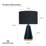 Sarantino Metal Table Lamp in Black and Gold - 45-Degree Angle