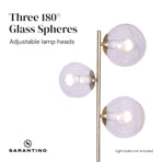 Sarantino 3-Light Gold Metal Floor Lamp with Glass Shades