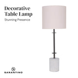 Sarantino Concrete & Metal Table Lamp with Ghost-White Linen Drum Shade - Rear View