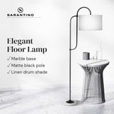 Sarantino Metal Floor Lamp with Marble Base & Ghost-White Shade - Close-Up Angle