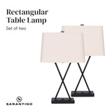 Sarantino Metal Table Lamp Pair Rectangular Shade X Stand - 45-Degree Angle