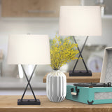 Sarantino Metal Table Lamp Pair Rectangular Shade X Stand - Extra Image
