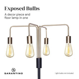 Sarantino Modern Exposed Bulb 4-Arm Industrial Light Floor Lamp - Rear View