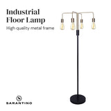 Sarantino Modern Exposed Bulb 4-Arm Industrial Light Floor Lamp - Close-Up Angle