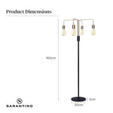 Sarantino Modern Exposed Bulb 4-Arm Industrial Light Floor Lamp - Low Angle