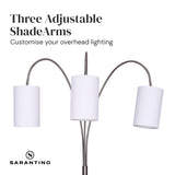 Sarantino 3-Light Metal Arc Floor Lamp - Nickel & Marble Finish - 45-Degree Angle