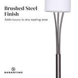 Sarantino 3-Light Metal Arc Floor Lamp - Nickel & Marble Finish - Close-Up Angle