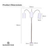 Sarantino 3-Light Metal Arc Floor Lamp - Nickel & Marble Finish - Low Angle