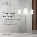 Sarantino 3-Light Metal Arc Floor Lamp - Nickel & Marble Finish - Extra Image