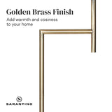 Sarantino Metal Floor Lamp in Antique Brass Finish with Cream Linen Fabric Shade - 45-Degree Angle
