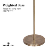Sarantino Metal Floor Lamp in Antique Brass Finish with Cream Linen Fabric Shade - Close-Up Angle