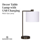 Sarantino Metal Task Lamp with USB Charging Port Bronze Finish - Top-Down View