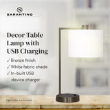 Sarantino Metal Task Lamp with USB Charging Port Bronze Finish - Low Angle