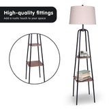 Sarantino Metal Etagere Floor Lamp Shade Metal Shelf in Wood Finish - Top-Down View