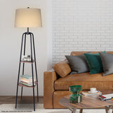 Sarantino Metal Etagere Floor Lamp Shade Metal Shelf in Wood Finish - 45-Degree Angle
