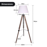 Sarantino Solid Wood Tripod Floor Lamp Adjustable Height White Shade - Front View