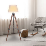 Sarantino Solid Wood Tripod Floor Lamp Adjustable Height White Shade - 45-Degree Angle