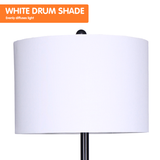 Sarantino Metal Floor Lamp Shade with Black Post in Round Wood Shelves - Side View