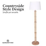 Sarantino Rattan Floor Lamp With Ghost-White Linen Shade - 45-Degree Angle