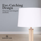 Sarantino Rattan Floor Lamp With Ghost-White Linen Shade - Rear View