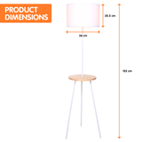 Sarantino Metal Tripod Floor Lamp Shade with Wooden Table Shelf - Front View