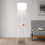 Sarantino Metal Tripod Floor Lamp Shade with Wooden Table Shelf - Rear View