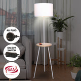 Sarantino Metal Tripod Floor Lamp Shade with Wooden Table Shelf - Close-Up Angle
