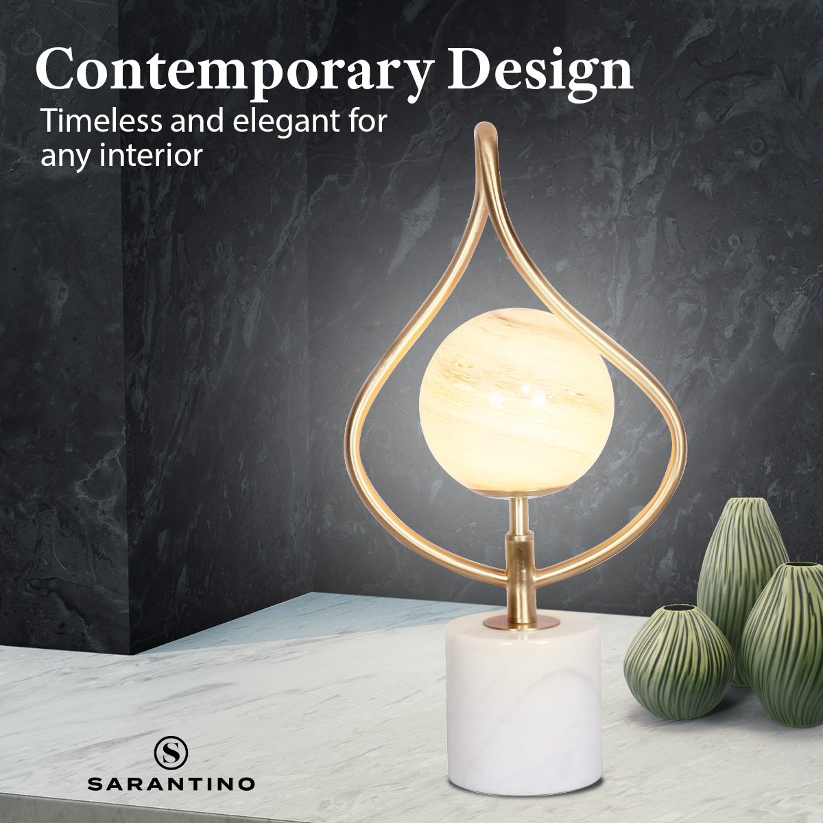 Sarantino Sculptural Orange Glass Table Lamp with White Marble Base