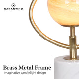 Sarantino Sculptural Orange Glass Table Lamp With White Marble Base - Close-Up Angle