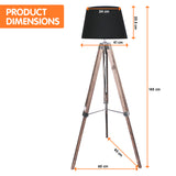 Sarantino Timber Tripod Floor Lamp Adjustable Height Taper Fabric - Front View